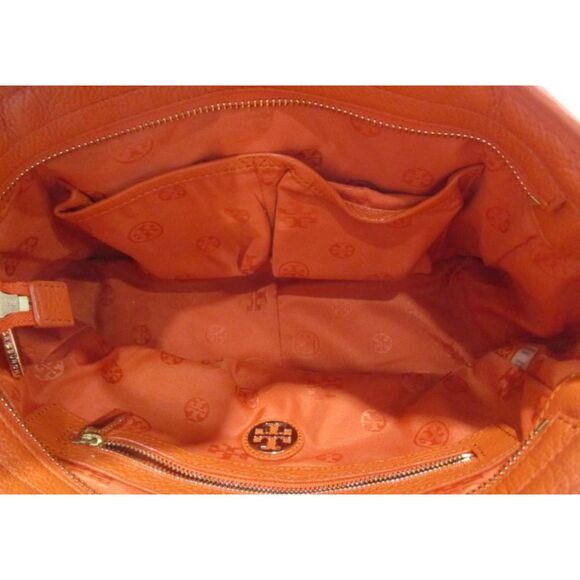 Tory Burch- Dark Orange w/ Gold Tone Hardware Top Zip Footed Shoulder Tote - Picture 5 of 6